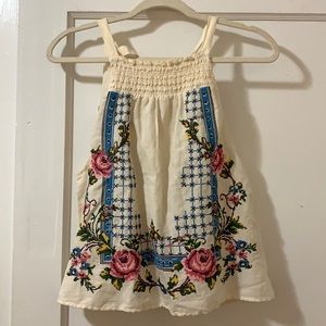 Free People Linen Cream sleeveless top with floral embroidery